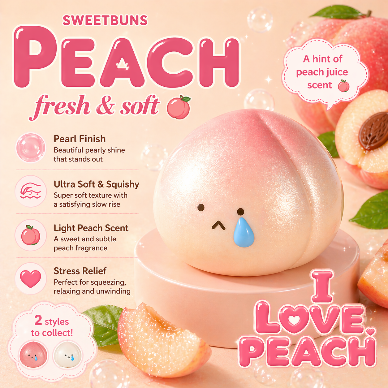 Slow Rising Squishy - Crying Peach Mellow Lab x Sweetbuns Stress Relief Toy