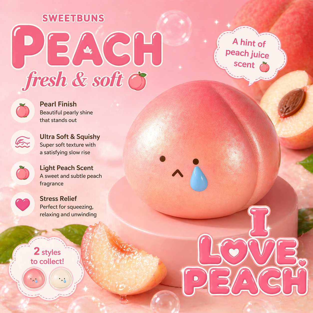Slow Rising Squishy - Crying Peach Mellow Lab x Sweetbuns Stress Relief Toy