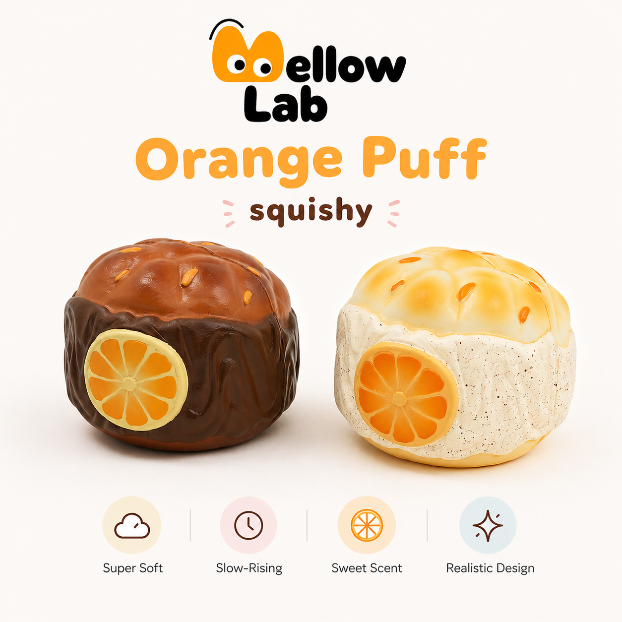 Slow Rising Squishy - Orange Cream Puff【Sweet Bakery Scent】108g Mellow Lab x Sweetbuns Stress Relief Toy
