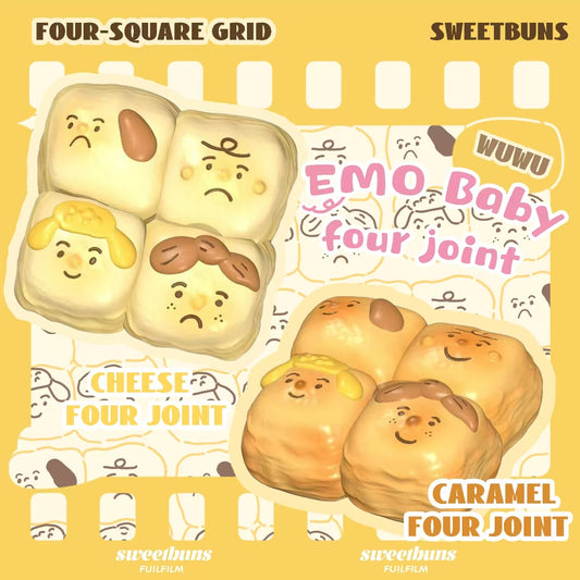 Slow Rising Squishy - Cry Baby Four Piece Bread【Sweet Bakery Scent】100g Mellow Lab x Sweetbuns Stress Relief Toy