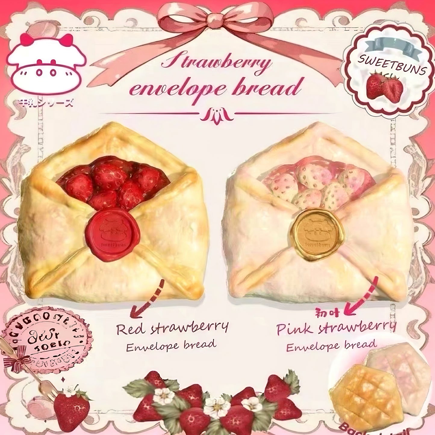 Slow Rising Squishy Strawberry Love Envelope Bread 【Sweet Bakery Scent】100g Mellow Lab x Sweetbuns Stress Relief Toy
