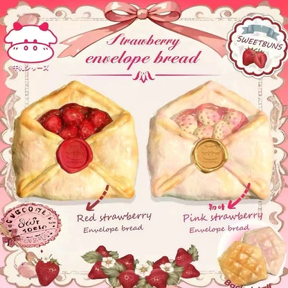Slow Rising Squishy Strawberry Love Envelope Bread 【Sweet Bakery Scent】100g Mellow Lab x Sweetbuns Stress Relief Toy