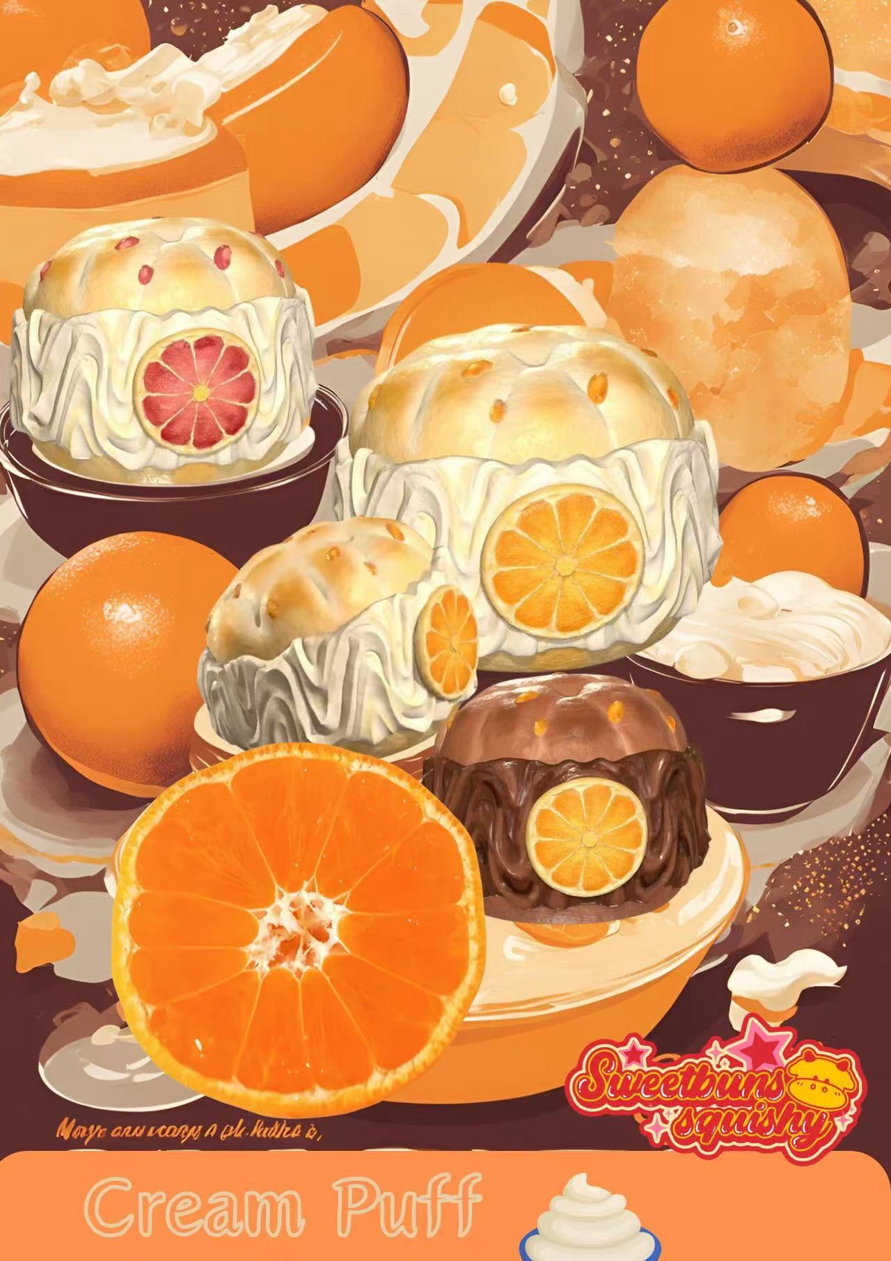 Slow Rising Squishy - Orange Cream Puff【Sweet Bakery Scent】108g Mellow Lab x Sweetbuns Stress Relief Toy
